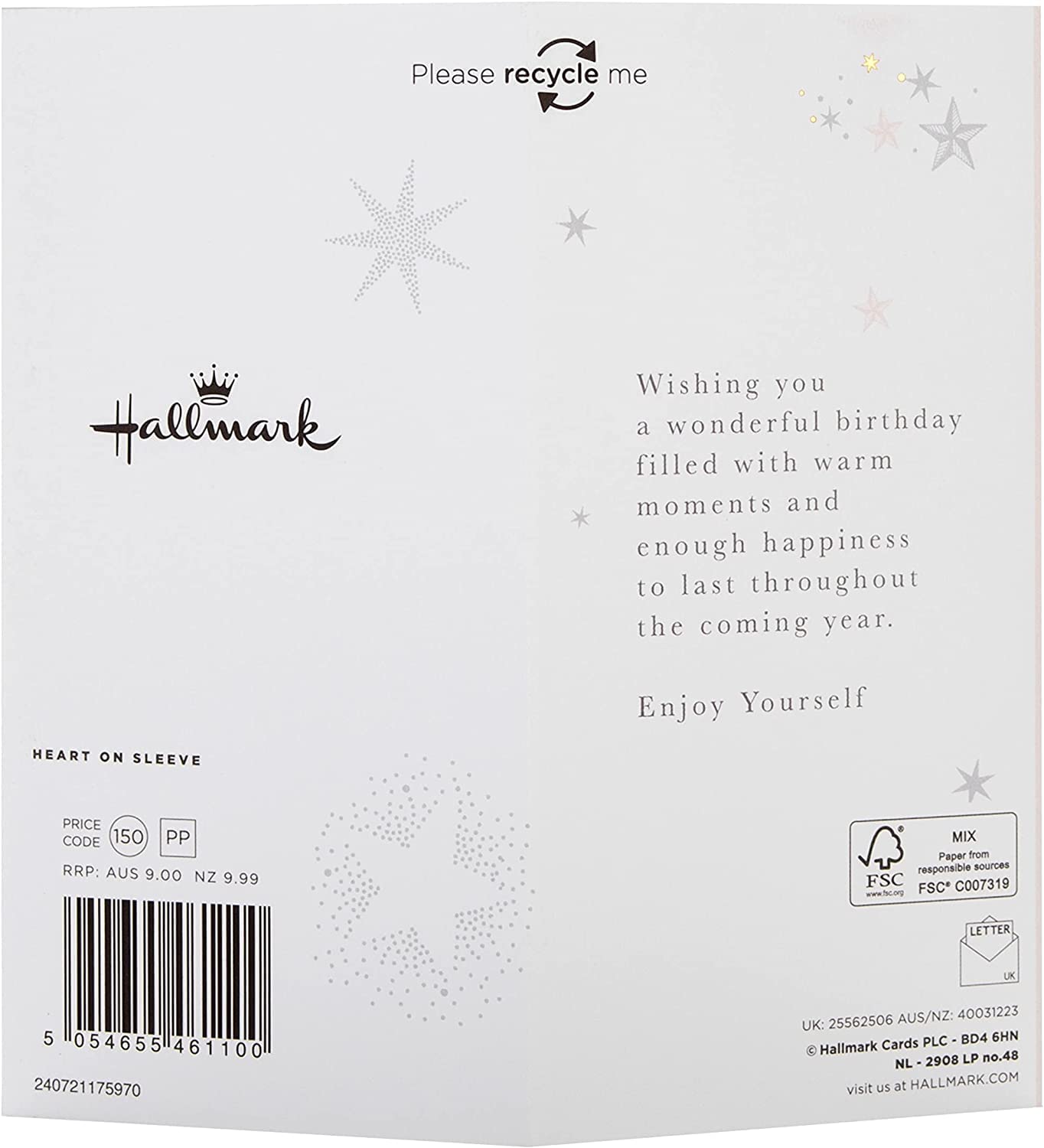 Hallmark birthday greeting card featuring a 3D design with a hanging star attachment and colorful decorative elements.