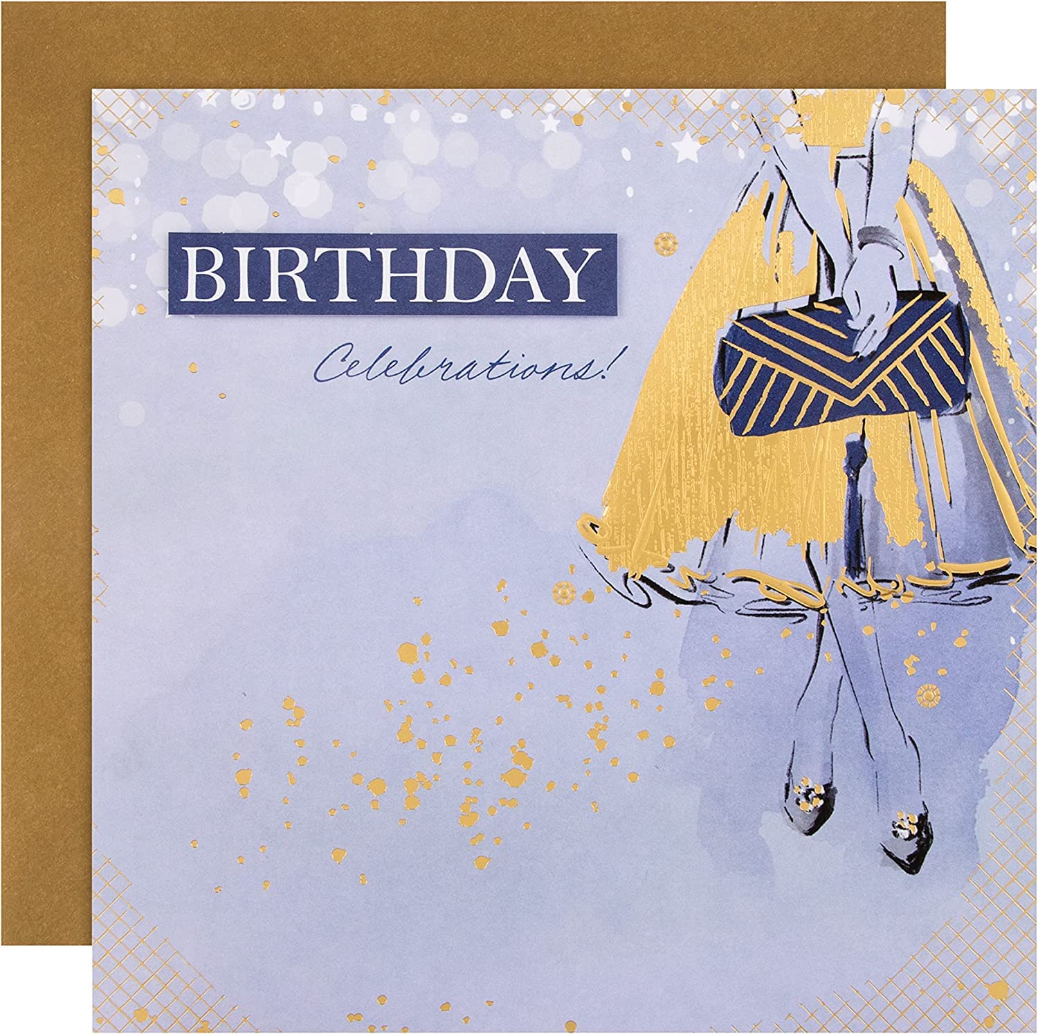 Hallmark birthday greeting card featuring contemporary illustrated fashion design with stylish clothing and vibrant colors.
