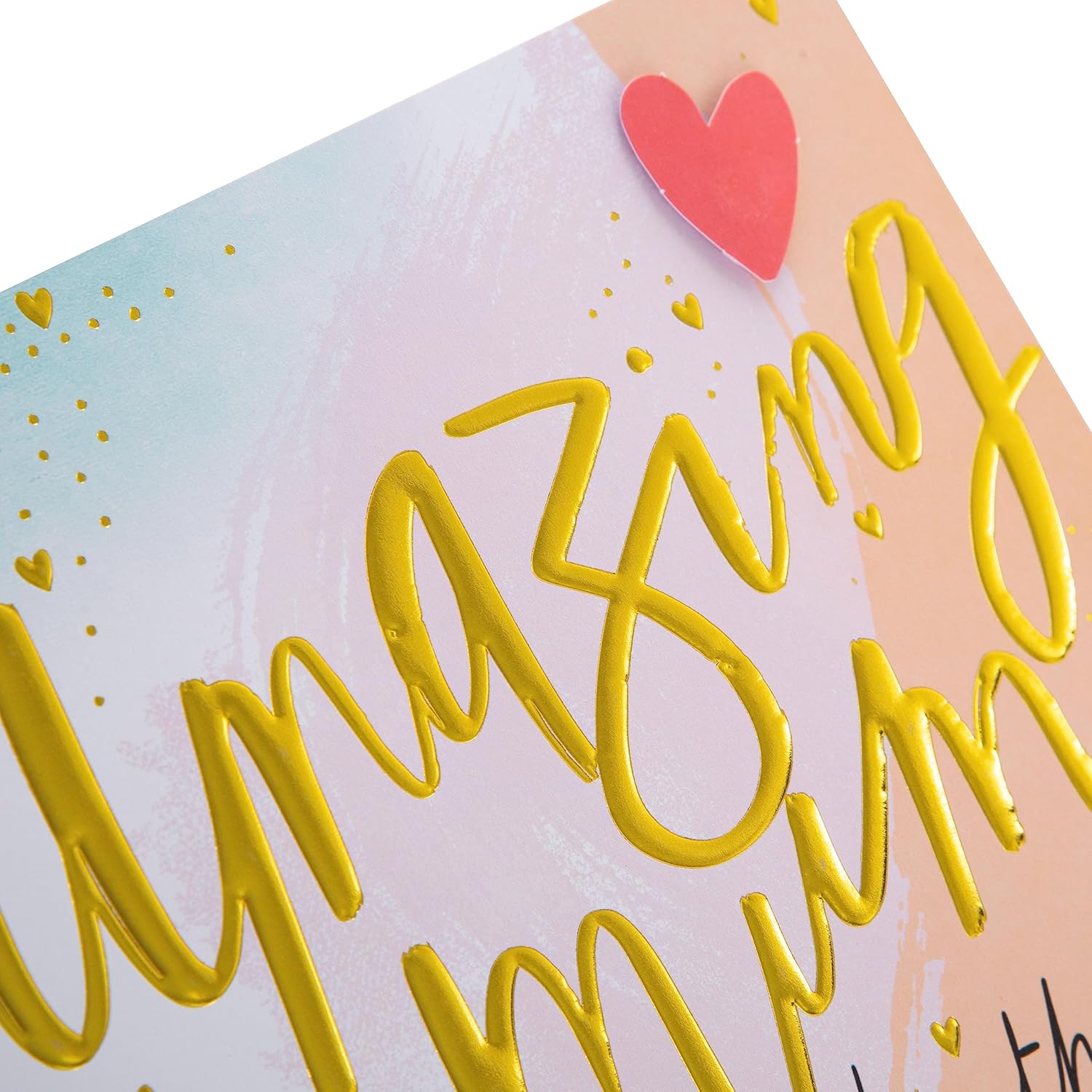 Hallmark birthday greeting card for mum with contemporary heart design and colorful illustrations on the front.