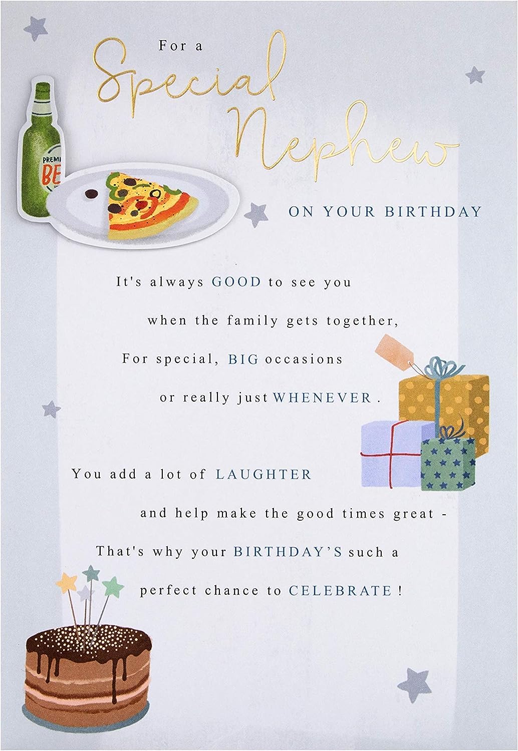 Hallmark birthday greeting card for nephew with classic design and heartfelt message, featuring colorful illustrations and cheerful style.