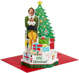 Hallmark Buddy the Elf musical light-up 3D pop-up Christmas greeting card showing Buddy with festive holiday decorations