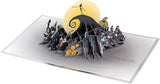Hallmark Christmas card featuring The Nightmare Before Christmas with 3D pop-up design and gold foil details in black and navy.