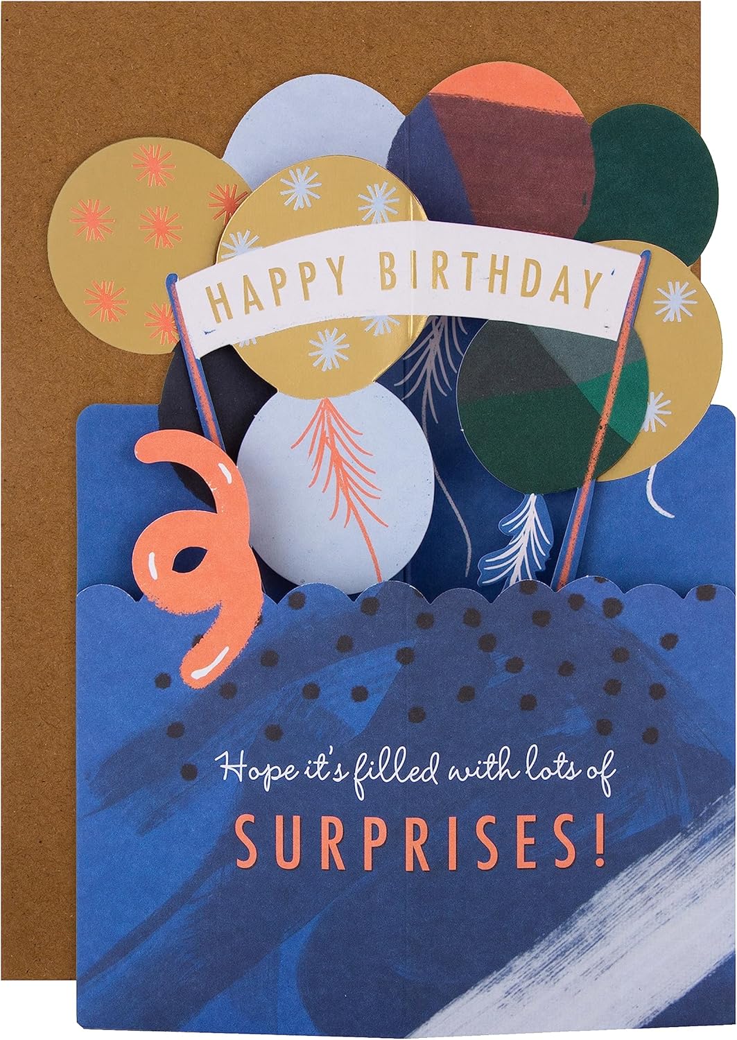 Hallmark Classic 3D Pop-Up Balloons Birthday Card displaying colorful paper balloons and festive design.