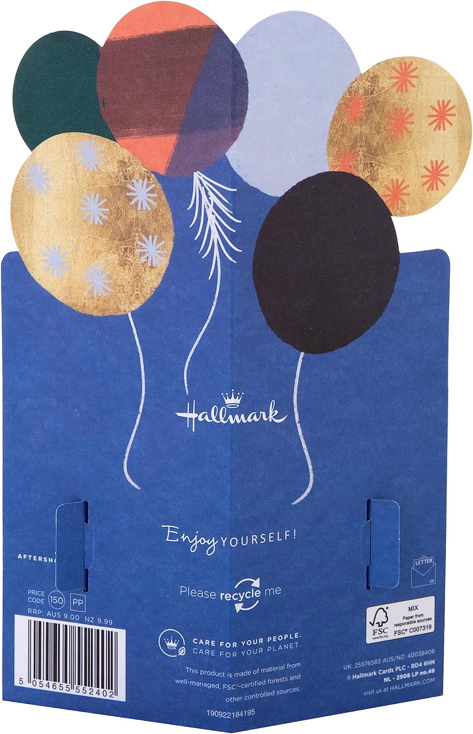 Hallmark Classic 3D pop-up birthday card featuring colorful balloons design and festive greeting message inside.