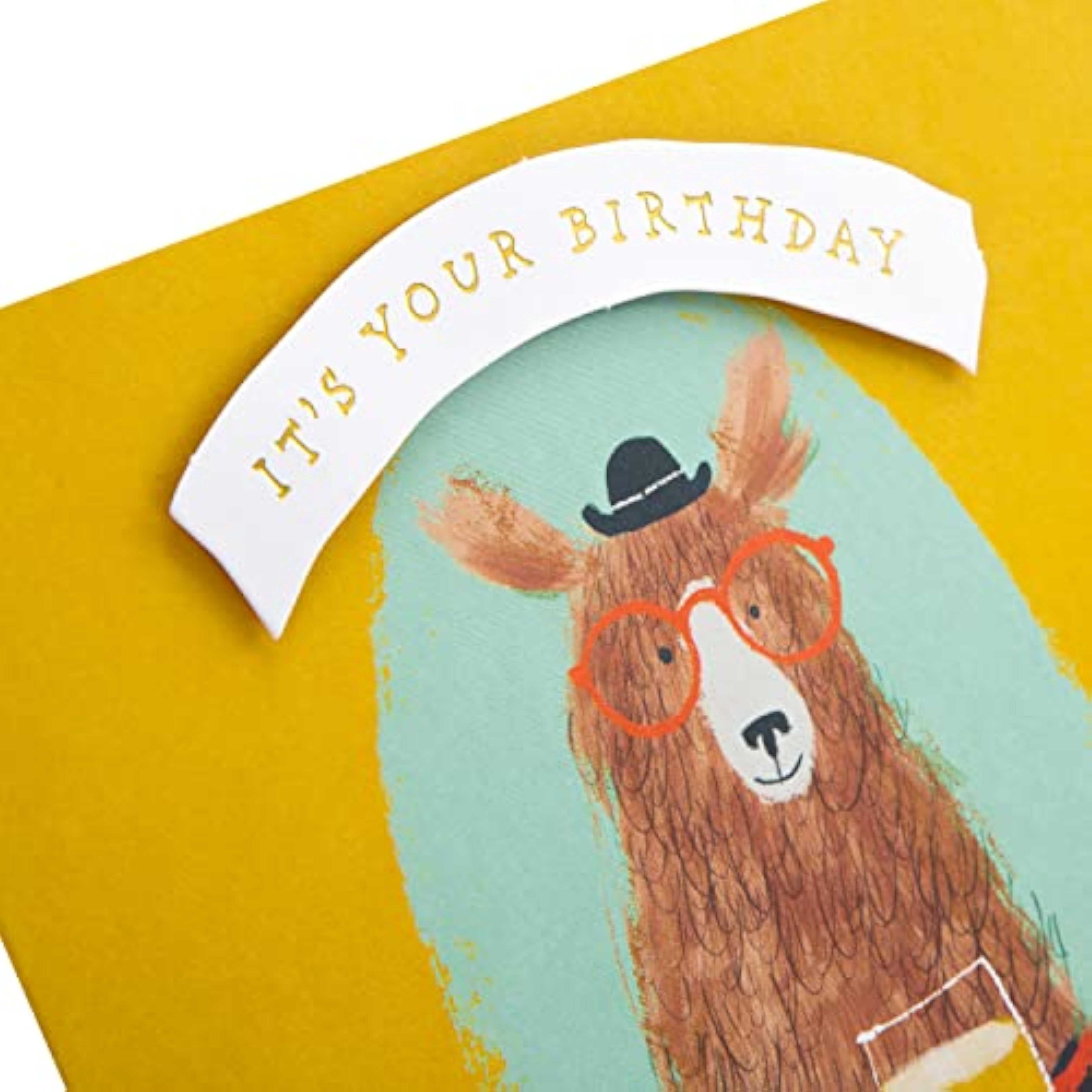Hallmark contemporary bear and beer design birthday greeting card with colorful illustrations and cheerful message.