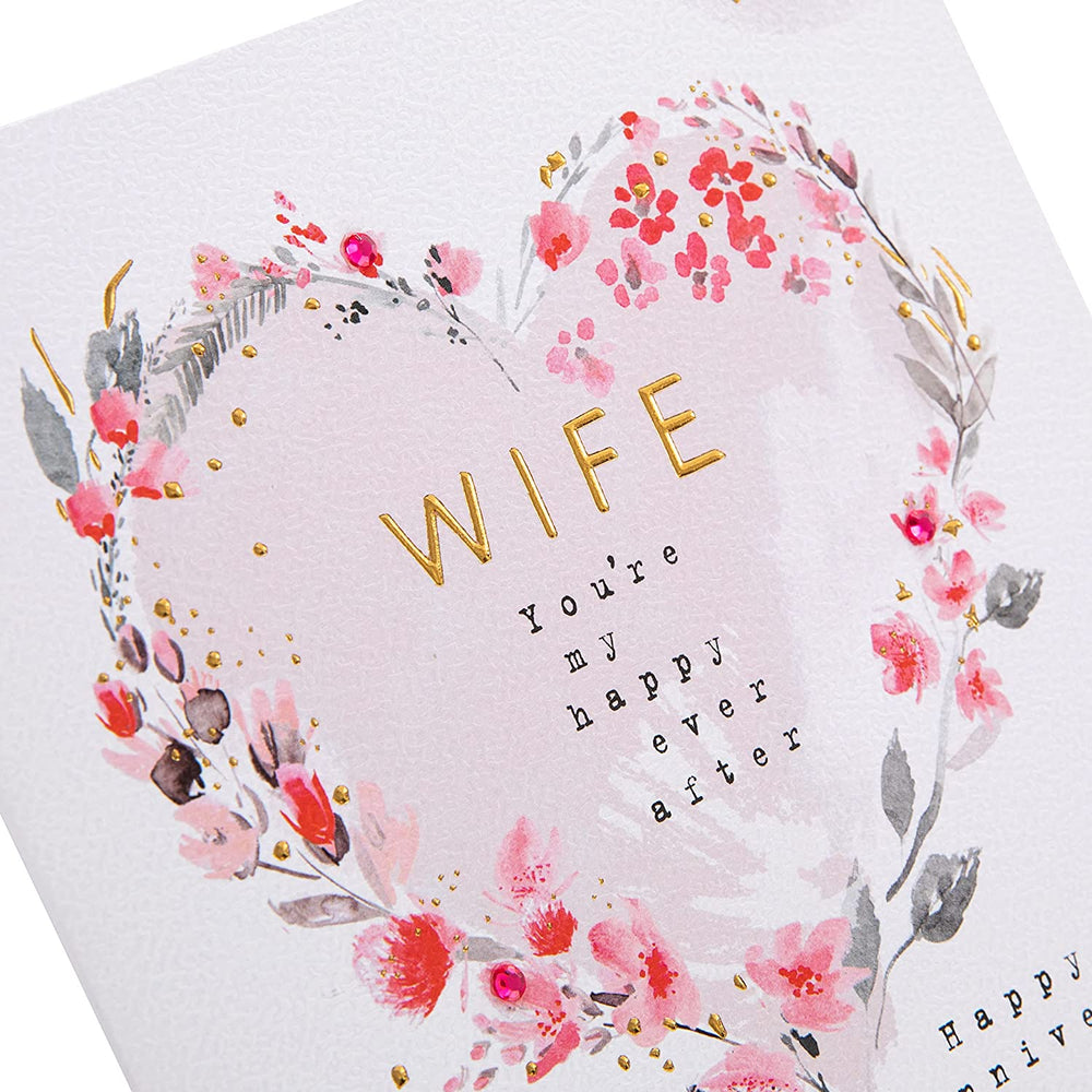 Hallmark contemporary floral heart anniversary greeting card for wife with colorful floral design and heartfelt message inside