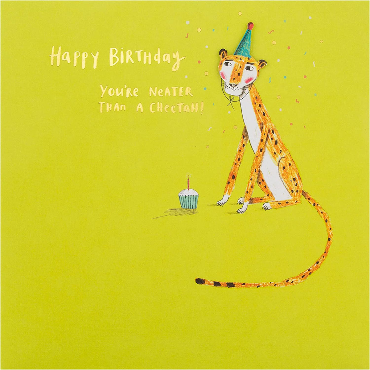 Hallmark contemporary illustrated birthday card featuring a colorful cheetah design and playful greeting artwork.
