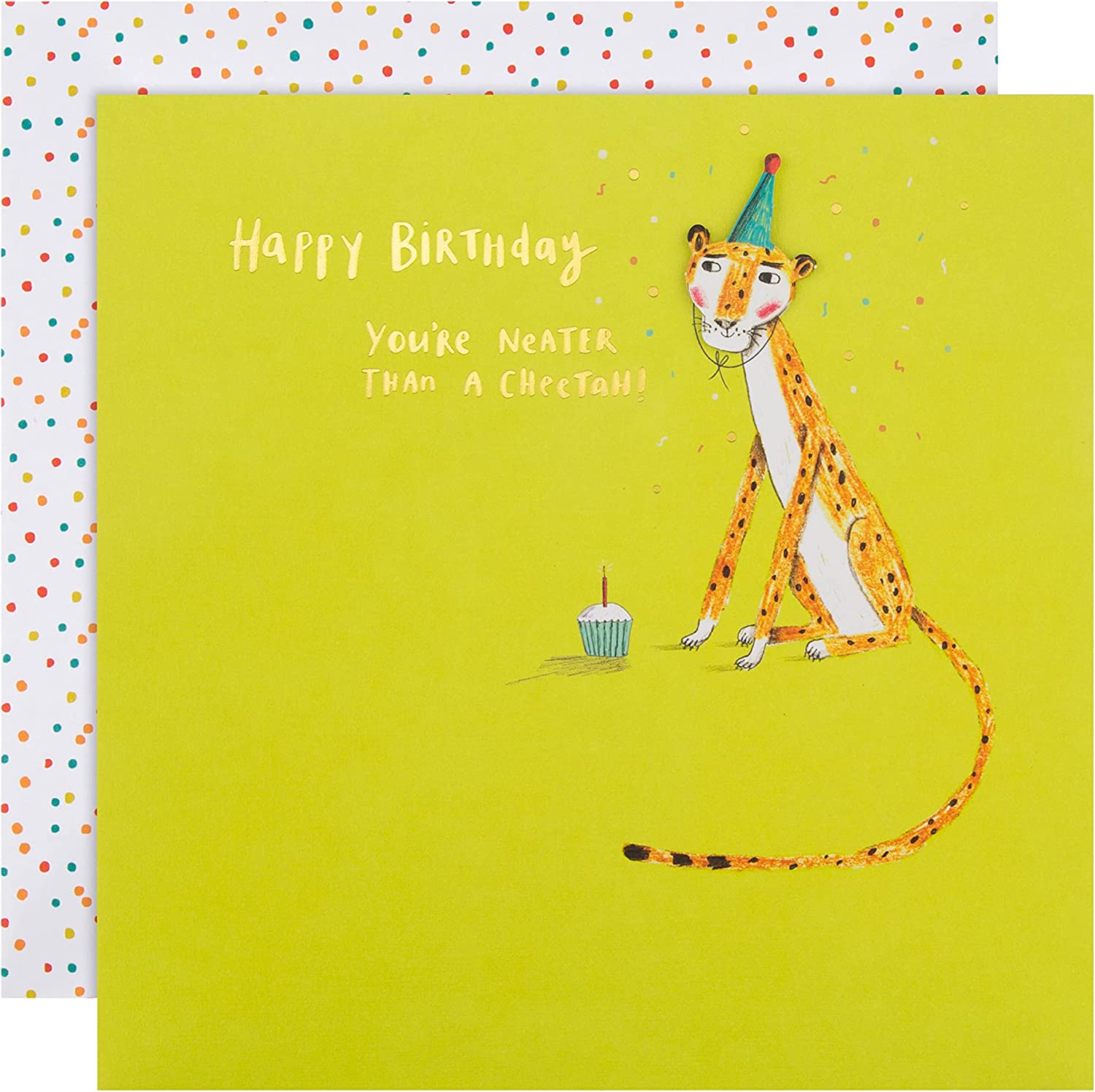 Hallmark contemporary illustrated birthday card featuring a colorful cheetah design and playful greeting art.