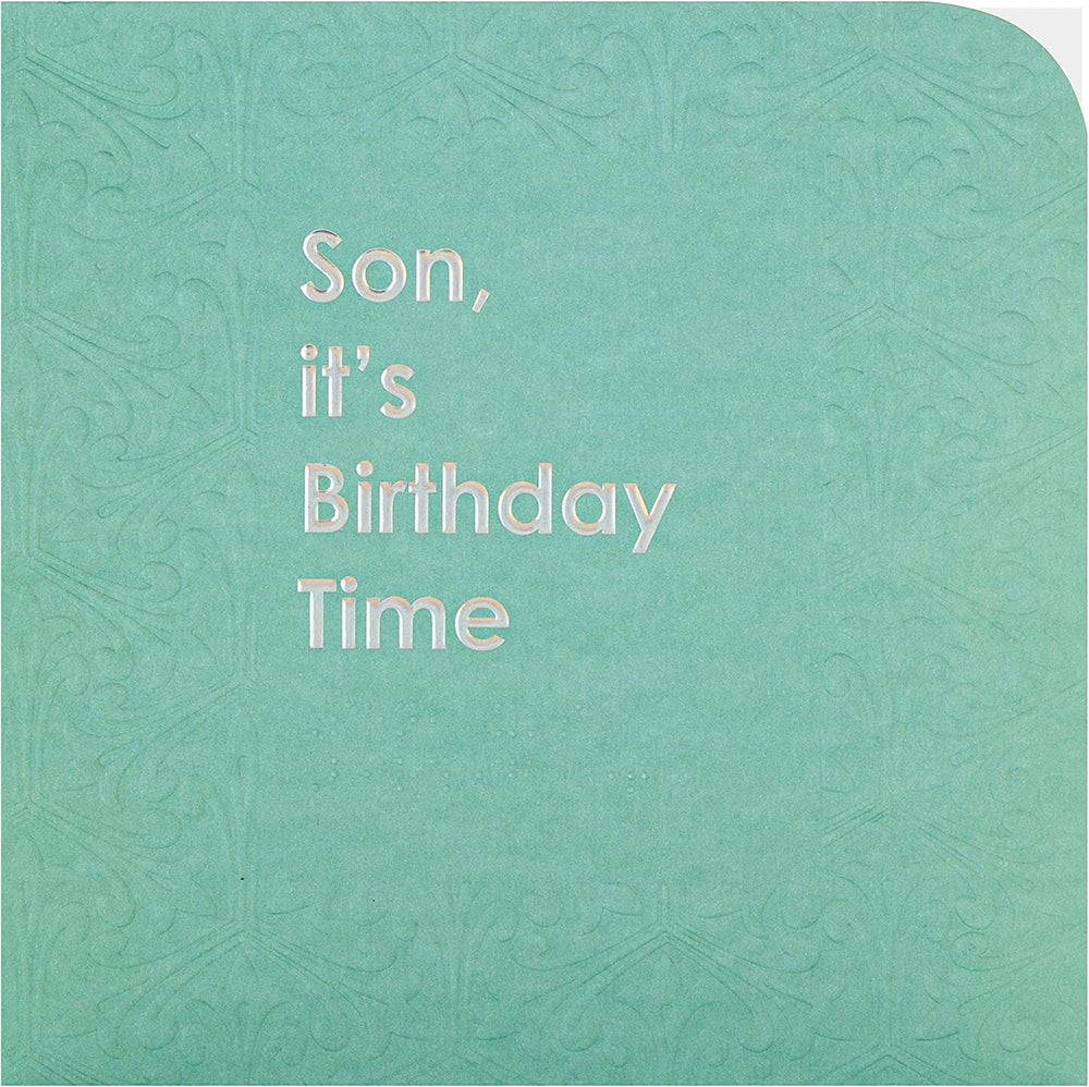 Hallmark contemporary patterned birthday card with Braille text for son, featuring colorful, modern design and embossed details.