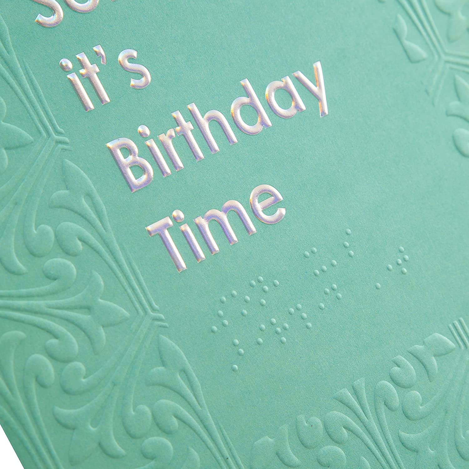 Hallmark Braille birthday greeting card with contemporary patterned design for son, featuring embossed Braille and colorful artwork.