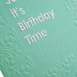 Hallmark Braille birthday greeting card with contemporary patterned design for son, featuring embossed Braille and colorful artwork.