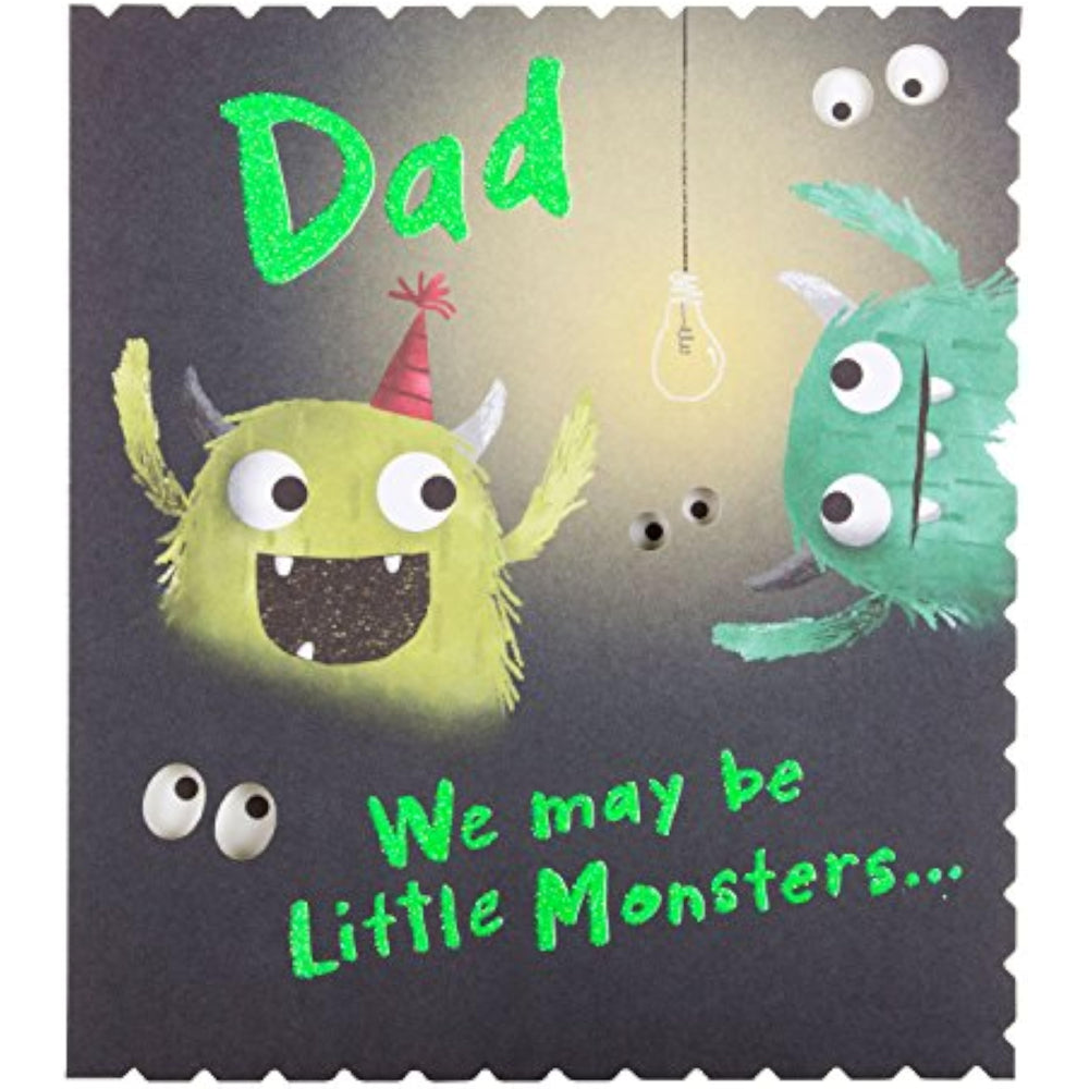 Hallmark Father's Day card featuring adorable little monsters design, medium size, perfect for celebrating dads.