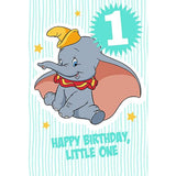 Hallmark Disney Dumbo 1st birthday greeting card featuring Dumbo the elephant and colorful birthday-themed design.