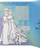 Hallmark Disney Frozen birthday greeting card featuring Elsa and Anna with festive winter scene and colorful decorations.