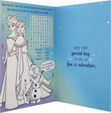 Hallmark Disney Frozen birthday greeting card featuring characters from the Frozen movie in a colorful design