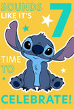 Hallmark Disney Lillo & Stitch 7th birthday greeting card with colorful cartoon characters and festive design.