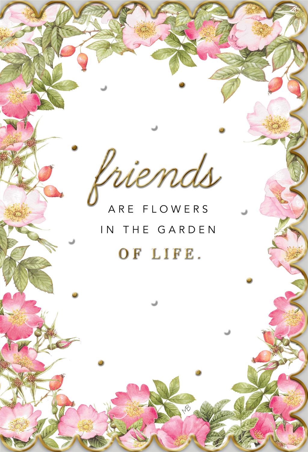 Hallmark floral friendship greeting card featuring colorful flowers and the message "Friends Are Flowers in the Garden of Life."