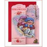Hallmark "For My Sweet Girlfriend" 3D greeting card with cuddles and kisses design, featuring romantic illustrations and heartfelt message.