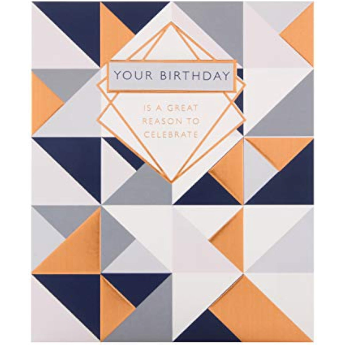Hallmark geometric foiled birthday greeting card with 3D tag and modern design, featuring vibrant colors and textured details.
