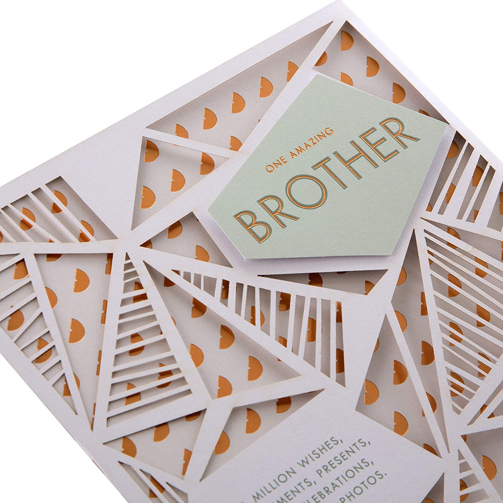 Hallmark geometric laser-cut birthday greeting card with intricate design and space for personalized message.