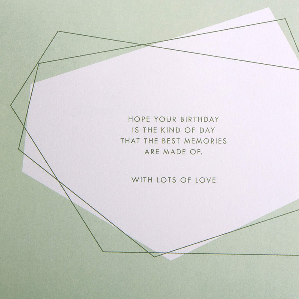 Hallmark geometric laser-cut design birthday greeting card featuring intricate geometric patterns and elegant craftsmanship.