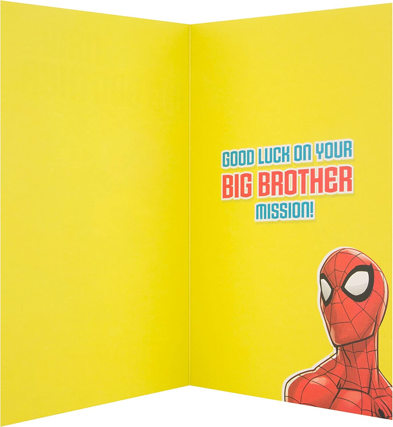 Hallmark Spider-Man baby brother greeting card featuring vibrant comic-style design and cheerful message for new sibling.