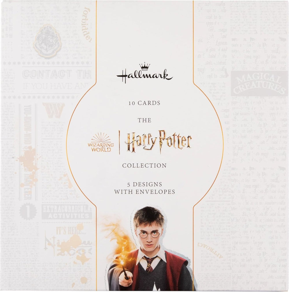 Hallmark Harry Potter birthday greeting card multi pack featuring five Hogwarts-themed designs with magical illustrations.