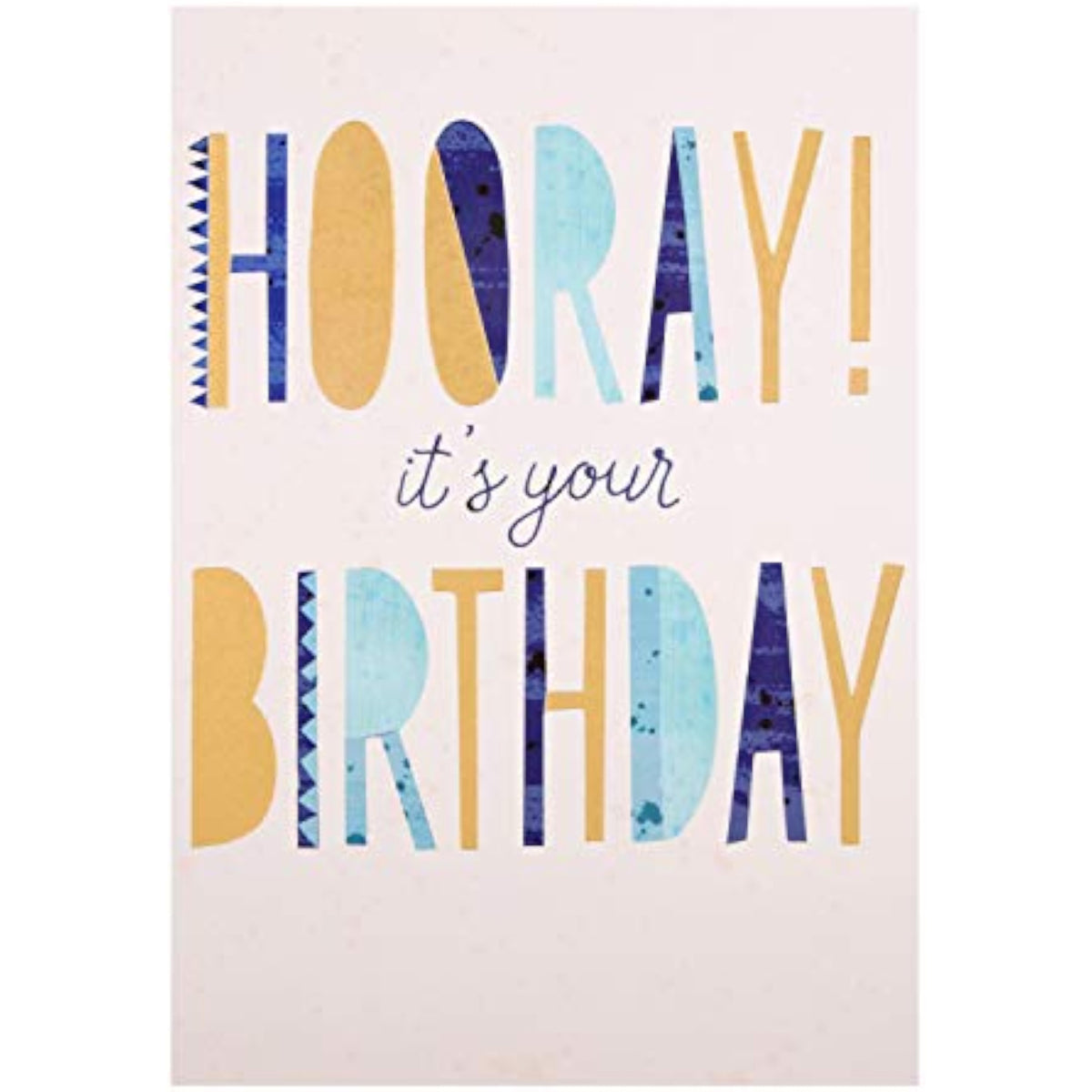 Hallmark birthday greeting card with colorful "Hooray It's Your Birthday" design and cheerful celebratory graphics.