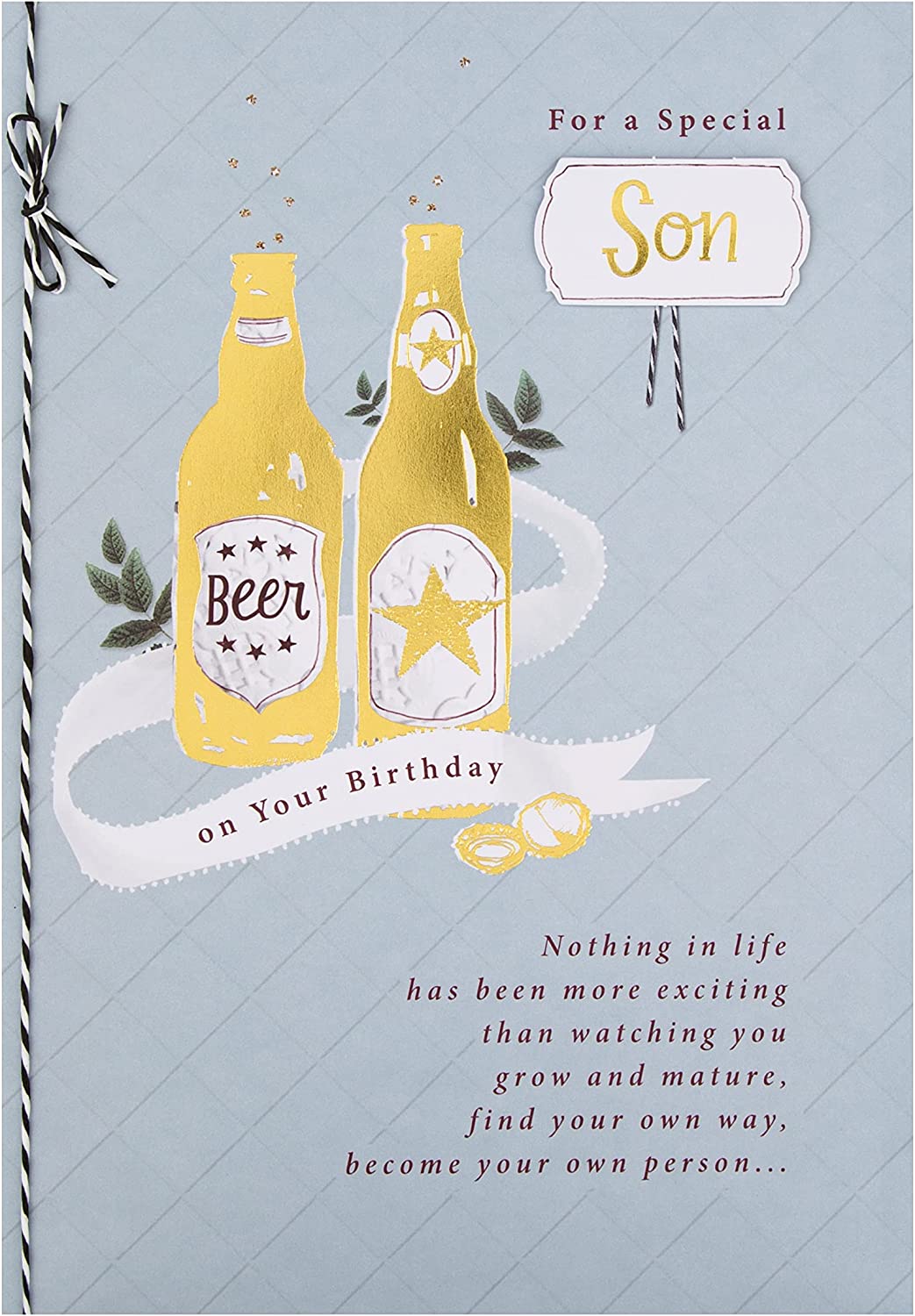 Large Hallmark birthday greeting card for son with traditional verse design and multicoloured artwork.