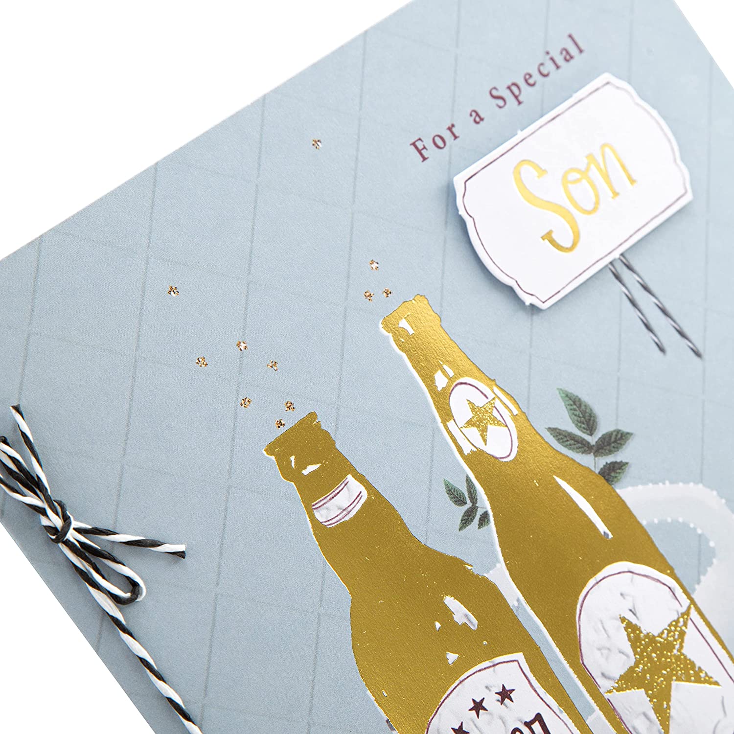 Hallmark large birthday greeting card for son with traditional verse design and multicoloured illustrations.