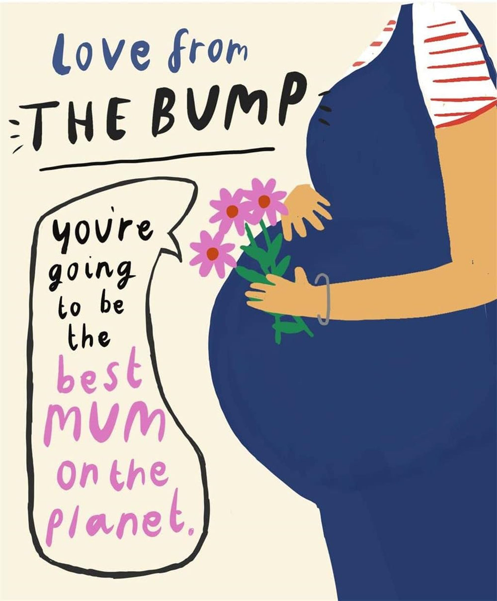 Hallmark Love from the Bump Mother’s Day card showing a heartfelt greeting for mum-to-be with cute floral and heart illustrations.