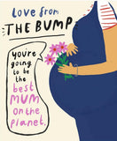 Hallmark Love from the Bump Mother’s Day card showing a heartfelt greeting for mum-to-be with cute floral and heart illustrations.