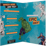 Hallmark Marvel Superheroes grandson birthday greeting card featuring colorful superhero characters and vibrant design.