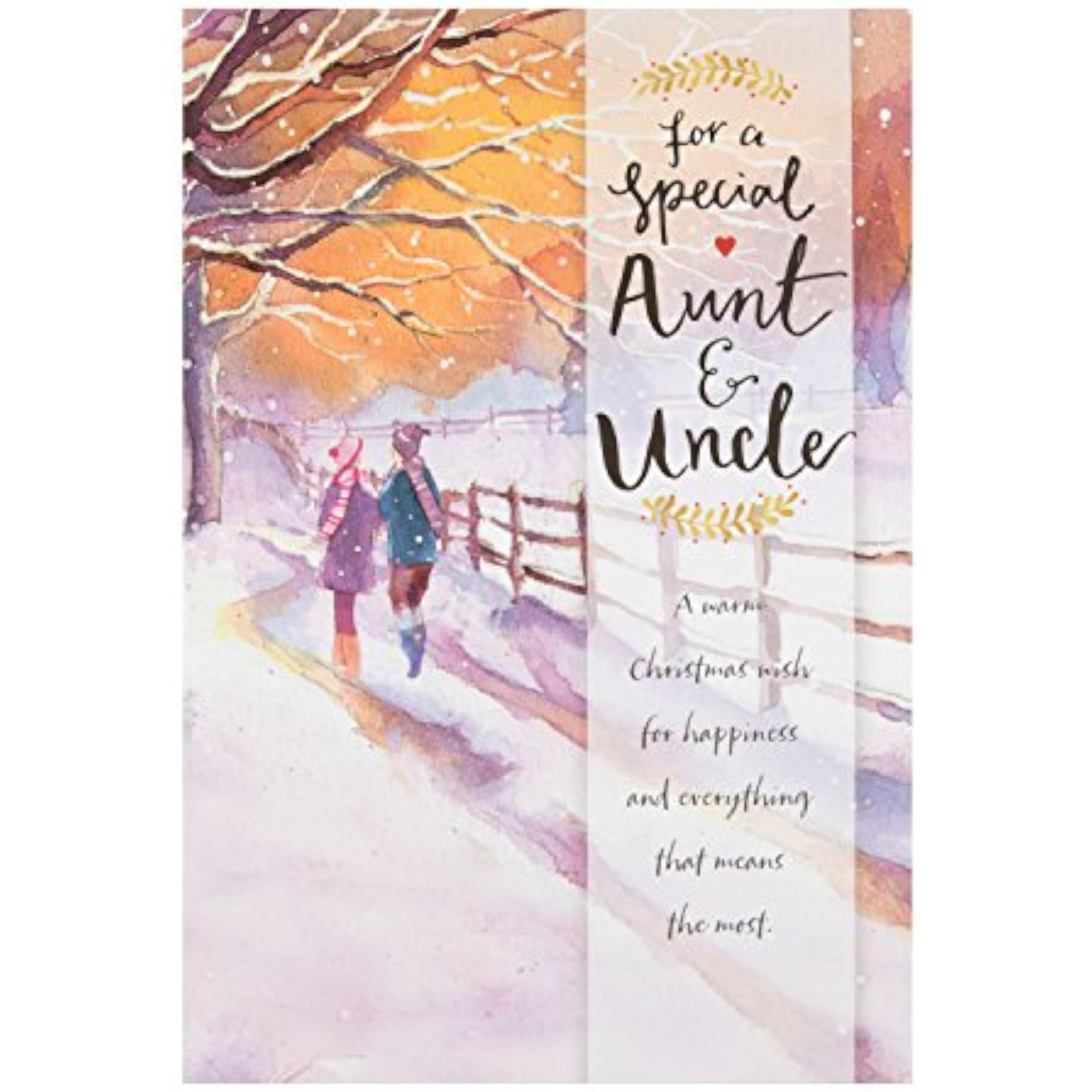 Hallmark medium Christmas greeting card featuring a warm wish for Aunt and Uncle, decorated with festive holiday designs.