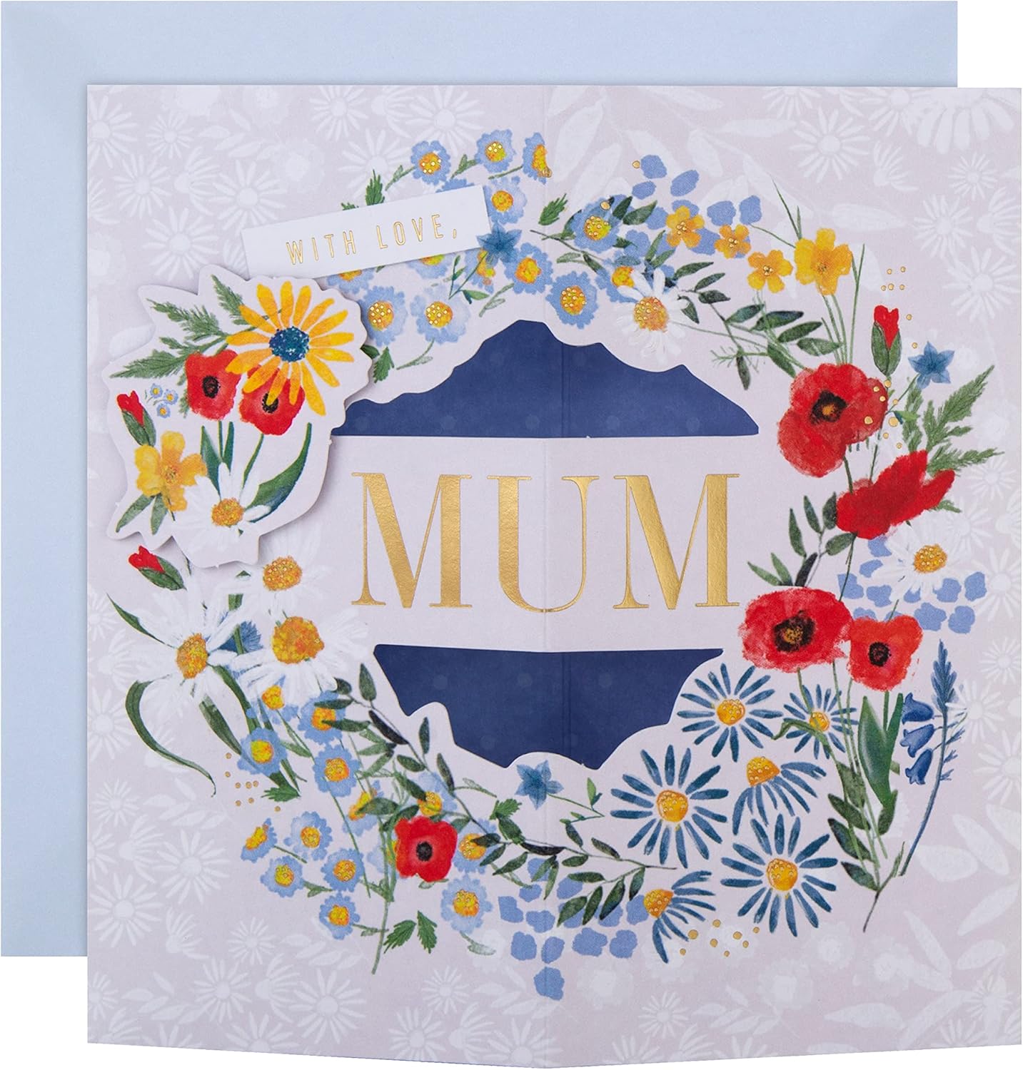 Hallmark pop-up 3D flower wreath Mother’s Day card with vibrant, elegant design and floral details in the greeting card image.