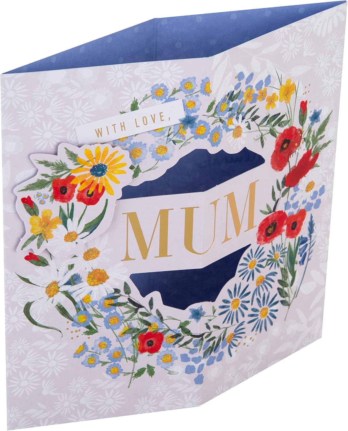 Hallmark 3D pop-up flower wreath Mother’s Day card with vibrant design and elegant greeting for mums.