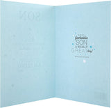 Hallmark Star Son birthday greeting card with colorful star designs and heartfelt message inside.