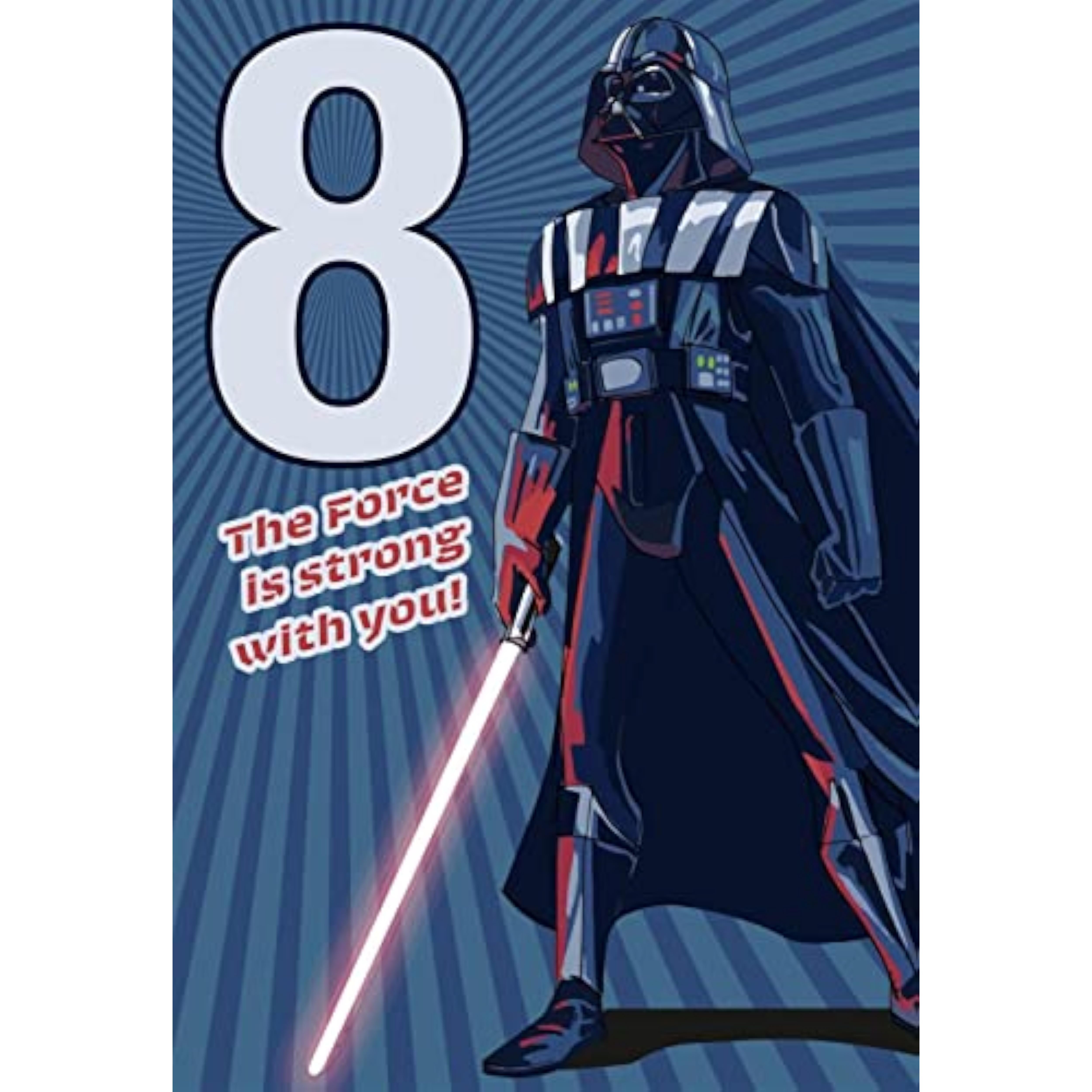 Hallmark Star Wars Darth Vader 8th birthday greeting card featuring Darth Vader illustration and space-themed design.