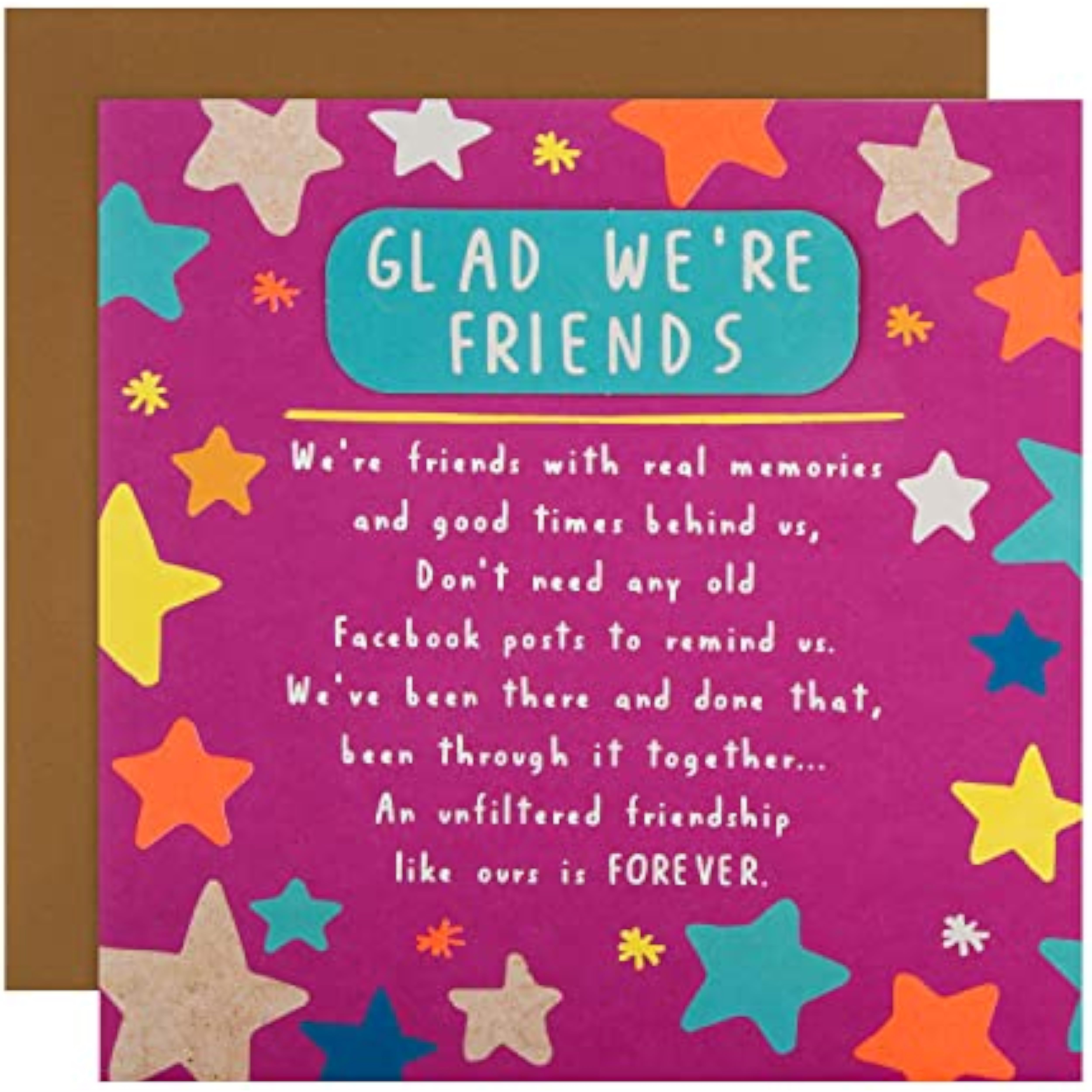 Hallmark greeting card with star and heart design featuring heartfelt verse for a friend's birthday celebration.