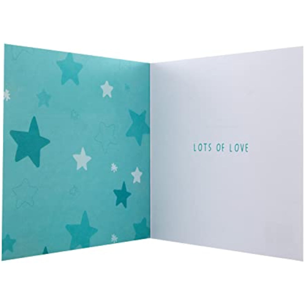 Black and white Hallmark greeting card featuring star and heart design with heartfelt birthday verse for friends.