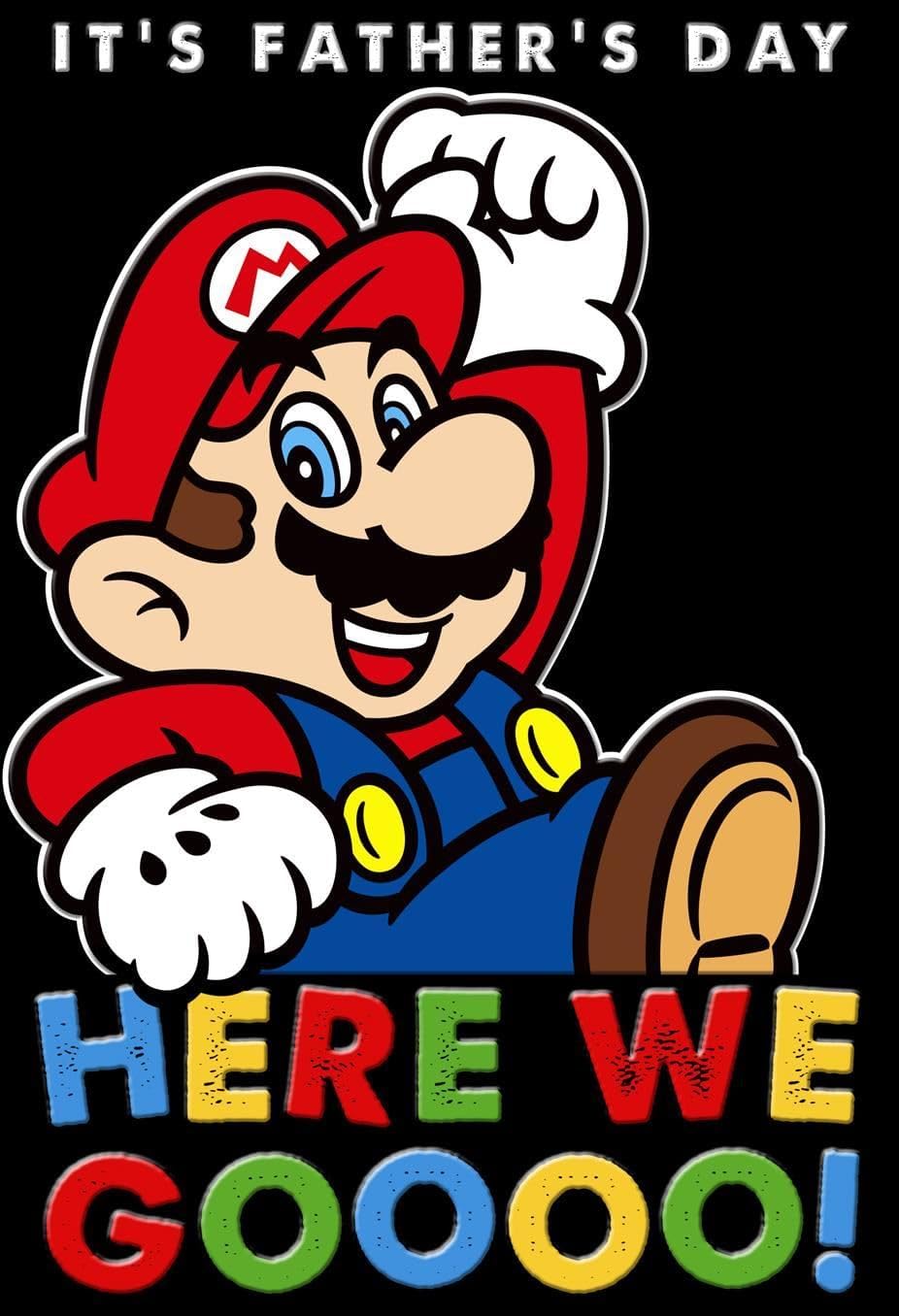 Hallmark Super Mario Father's Day greeting card featuring Nintendo gaming design with Mario character and colorful game-themed artwork.