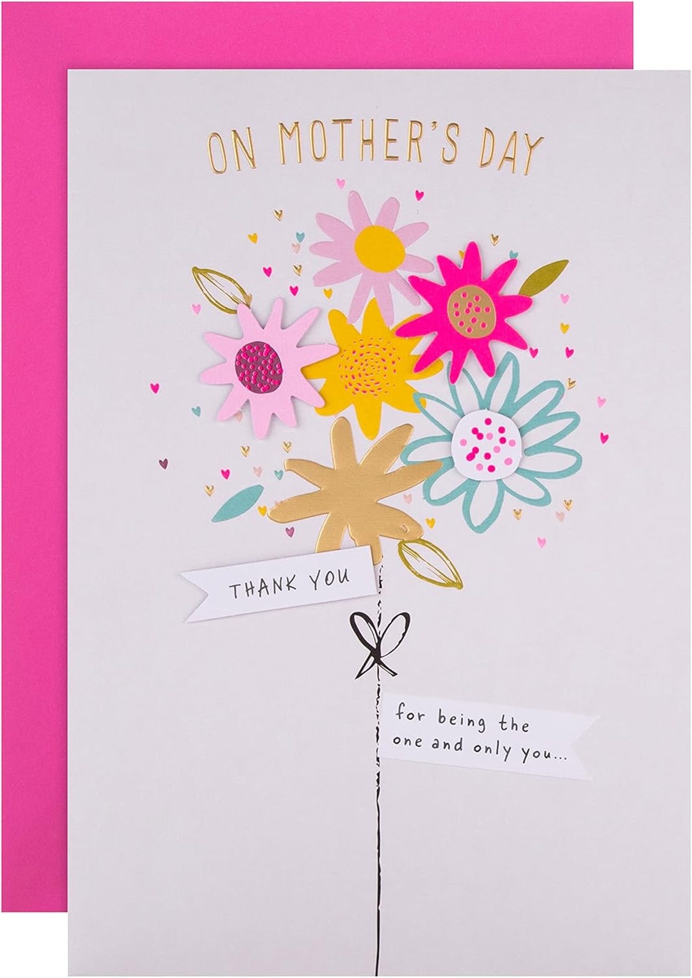 Hallmark vibrant floral bouquet Mother’s Day greeting card with bright, colorful flowers and cheerful design.