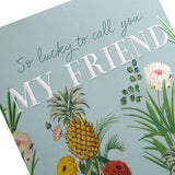 Hallmark vintage-style botanical design friend birthday greeting card with floral illustrations and elegant script.