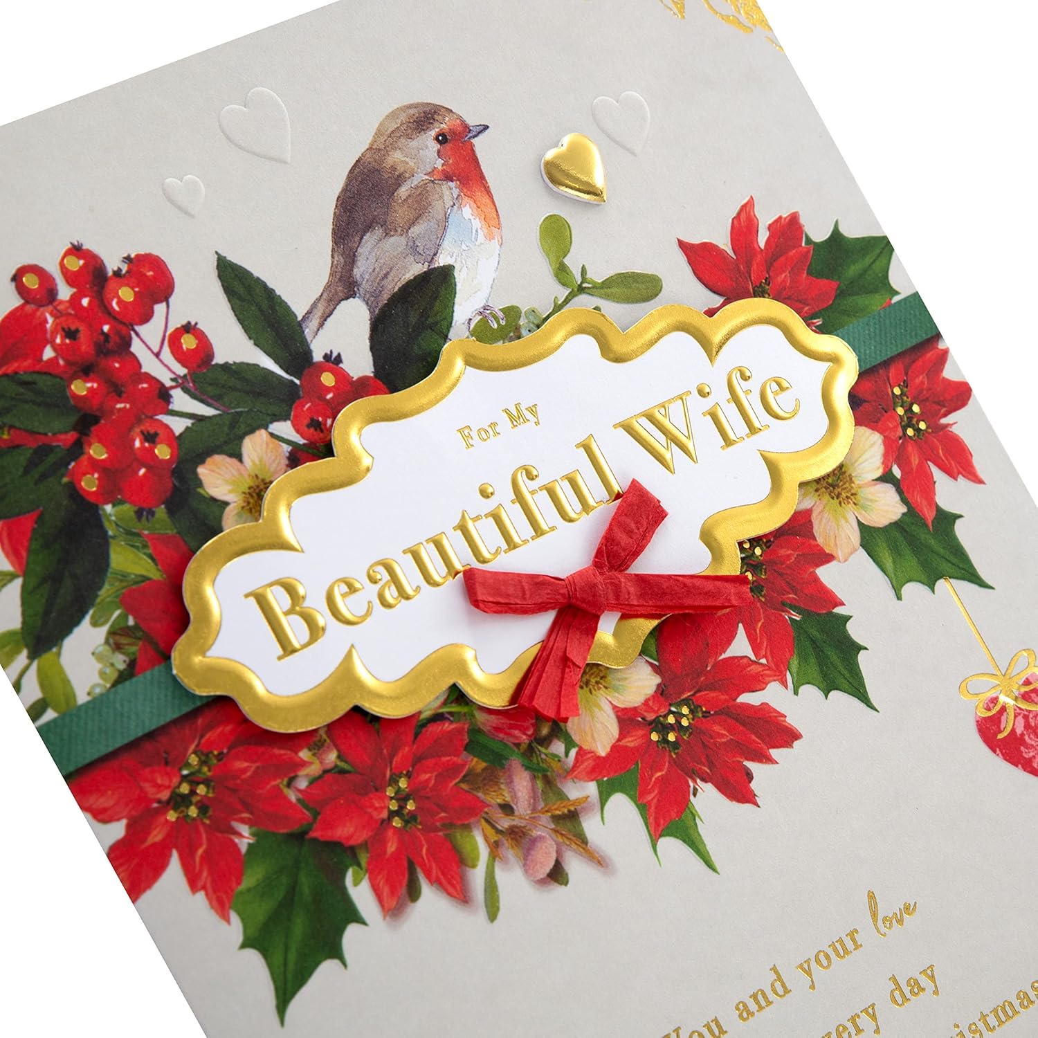 Open Hallmark Wife greeting card featuring heartfelt message, designed for special occasions, with elegant floral accents.