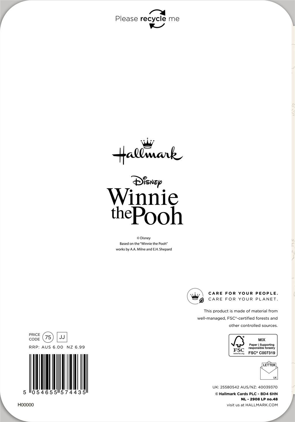 Hallmark Winnie the Pooh and Tigger Uncle birthday greeting card featuring colorful illustrations of Pooh and Tigger.