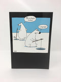 Hallmark Happy Birthday card featuring cute polar bears, a frozen ice hole theme, and a playful monkey tennis illustration.