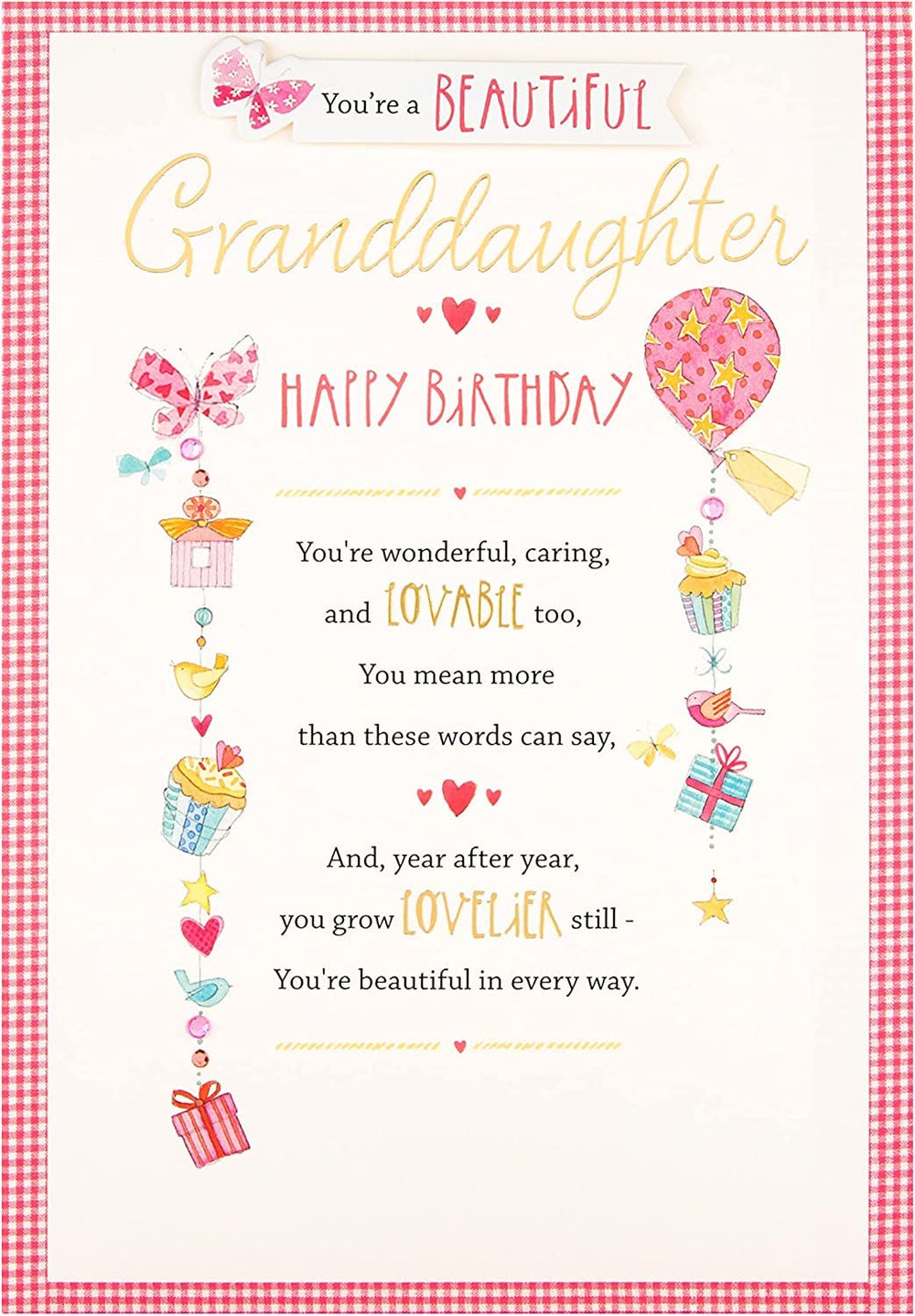 Hallmark beautiful lovable granddaughter birthday card featuring colorful floral design and heartfelt message for family celebration