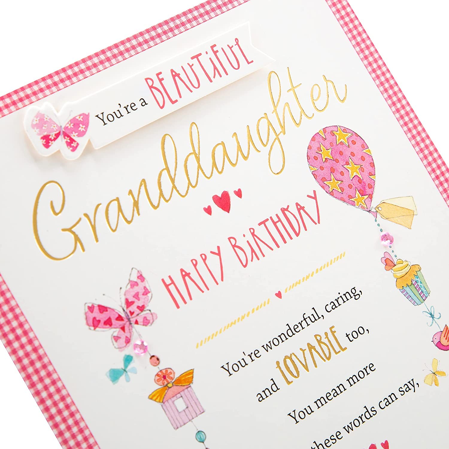 Hallmark beautiful lovable granddaughter birthday greeting card with floral design and heartfelt message inside.