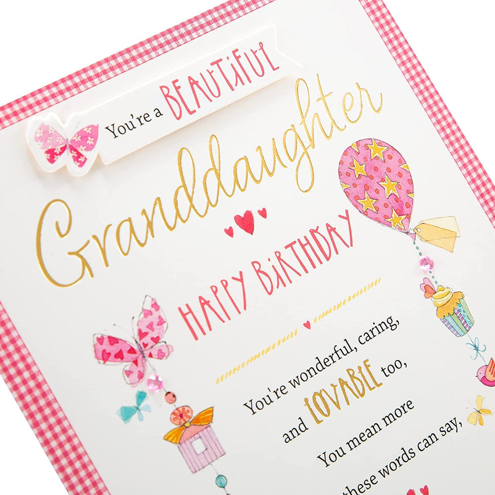 Hallmark beautiful lovable granddaughter birthday greeting card with floral design and heartfelt message inside.