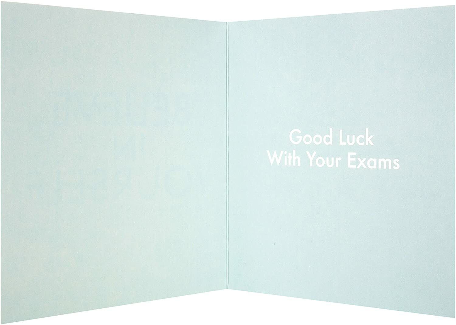 Medium Hallmark Good Luck Exam Card with "Believe in Yourself" message, featuring encouraging design and bright colors.